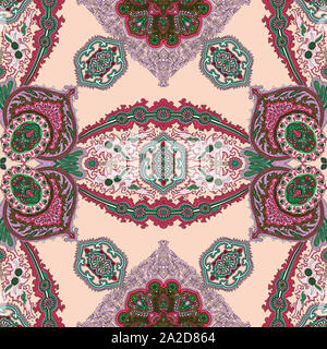 Modèle de tuile de mandalas transparente. Élément de décoration vintage avec mandala. Conception lumière dessiné à la main sur fond rose. L'Islam, turc, arabe, indienne, o Banque D'Images