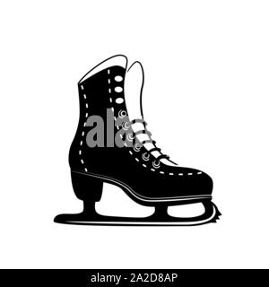 Glyphe de patinage artistique de l'icône, le sport et l'activité d'hiver, le patinage sur glace logo noir signe, modèle solide isolé sur fond blanc, Illustration de Vecteur