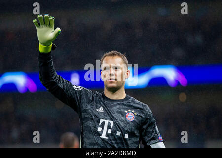 Manuel Neuer de Bayern Munich pendant un match de la Ligue des Champions contre Tottenham Hotspur, 1er octobre 2019. Banque D'Images