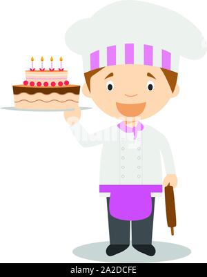 Joyeux Anniversaire Patisserie Chef Homme Avec Gateau Image Vectorielle Stock Alamy