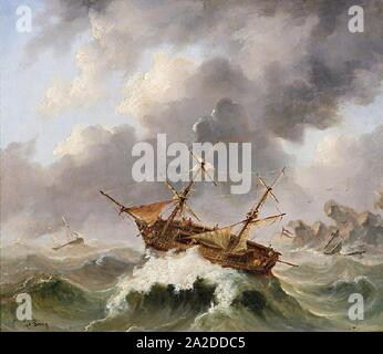 Egidius Linnig - Les marins dans la tempête. Banque D'Images