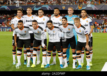 Valence, 02-10-2019 , Estadio Mestalla , saison 2019 de la Ligue des Champions de football / 2020, phase de groupes FC Valence - Ajax photo de l'équipe de Valence au cours de la partie FC Valence - Ajax. Banque D'Images