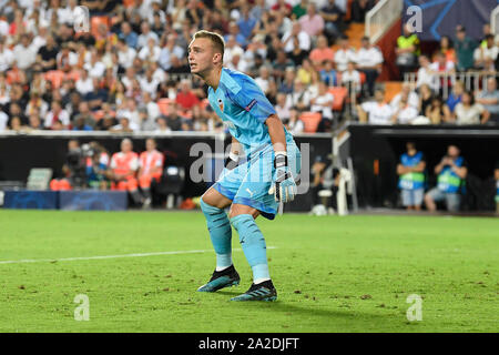 Valence, 02-10-2019 , Estadio Mestalla , saison 2019 de la Ligue des Champions de football / 2020, phase de groupes FC Valence - Ajax. Le gardien de valence Cillessen Jasper pendant le match FC Valence - Ajax. Banque D'Images