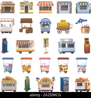 Kiosk icons set. Cartoon vector borne d'icônes pour le web design Illustration de Vecteur