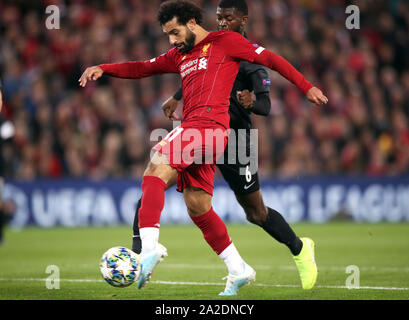 Mohamed Salah de Liverpool en action au cours de l'UEFA Champions League Groupe E match à Anfield, Liverpool. Banque D'Images