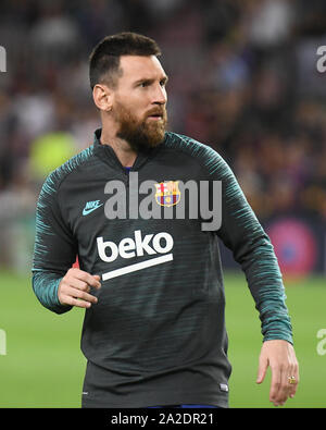 Barcelone, Espagne. 09Th Oct, 2019. Lionel Messi du FC Barcelone lors du match FC Barcelone v Inter de Milan, de la Ligue des Champions, saison 2019/2020, date 2. Camp Nou. Barcelone, Espagne, 02 Oct 2019. Credit : PRESSINPHOTO/Alamy Live News Banque D'Images