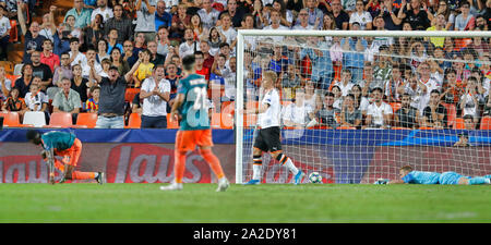 Valence, 02-10-2019 , Estadio Mestalla , saison 2019 de la Ligue des Champions de football / 2020, phase de groupes FC Valence - Ajax. 0-2 d'Ajax pendant le match FC Valence - Ajax. Banque D'Images