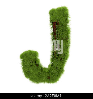 Lettre J'Herbe isolé sur fond blanc. L'herbe verte couverte de symboles. Lettre Eco. 3d illustration. Banque D'Images