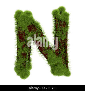 La lettre N'Herbe isolé sur fond blanc. L'herbe verte couverte de symboles. Lettre Eco. 3d illustration. Banque D'Images