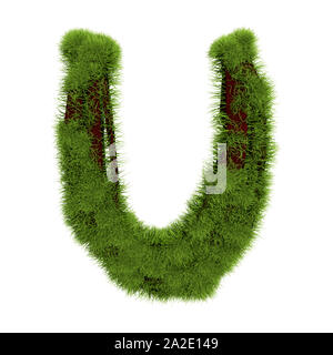 Grass lettre U isolé sur fond blanc. L'herbe verte couverte de symboles. Lettre Eco. 3d illustration. Banque D'Images