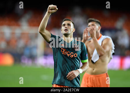 Valence, 02-10-2019 , Estadio Mestalla , saison 2019 de la Ligue des Champions de football / 2020, phase de groupes FC Valence - Ajax. Ajax player Dusan Tadic pendant le match FC Valence - Ajax. Banque D'Images