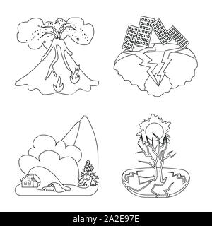 Objet isolé de cataclysme et l'icône de la catastrophe. Ensemble de cataclysme et apocalypse symbole boursier pour le web. Illustration de Vecteur