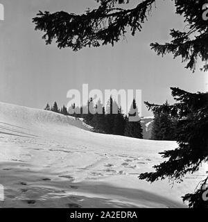 Winterlandschaft mit Spuren im Schnee, Deutschland 1930er Jahre. Winter Wonderland avec traces dans la neige, l'Allemagne des années 1930. Banque D'Images