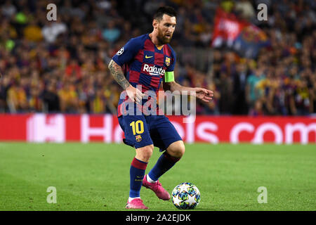 Barcelone, Espagne. 09Th Oct, 2019. Lionel Messi du FC Barcelone lors du match FC Barcelone v Inter de Milan, de la Ligue des Champions, saison 2019/2020, date 2. Camp Nou. Barcelone, Espagne, 02 Oct 2019. Credit : PRESSINPHOTO/Alamy Live News Banque D'Images