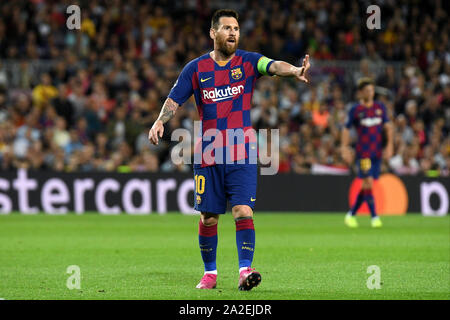 Barcelone, Espagne. 09Th Oct, 2019. Lionel Messi du FC Barcelone lors du match FC Barcelone v Inter de Milan, de la Ligue des Champions, saison 2019/2020, date 2. Camp Nou. Barcelone, Espagne, 02 Oct 2019. Credit : PRESSINPHOTO/Alamy Live News Banque D'Images