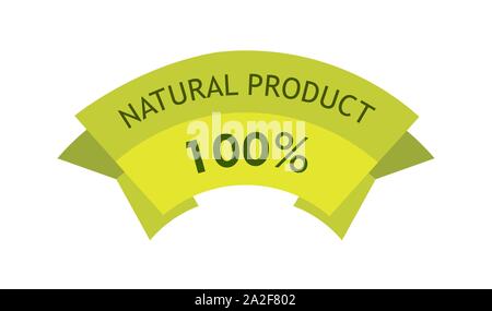 Produit naturel, 100 p. tag vert - Eco label pour la nourriture. Avec du ruban autocollant de matières organiques produit naturel, signe de ruban - meilleure qualité de la nature prod Illustration de Vecteur