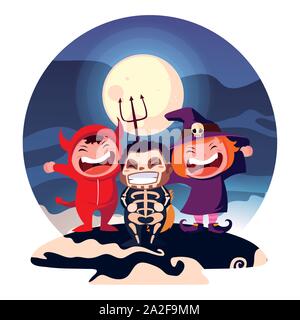 Les enfants costumés, design Halloween de effrayantes célébration d'horreur sombre automne thème de partie et Vector illustration Illustration de Vecteur