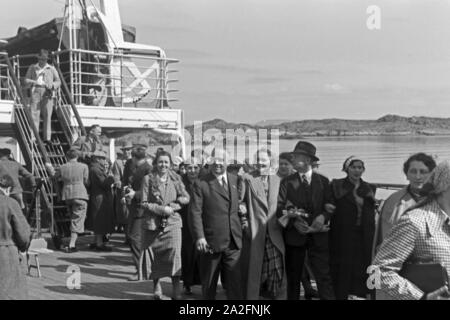 KdF Nordlandfahrt Passagiere auf der nach Norwegen mit dem Schiff Wilhelm Gustloff', '1930er Jahre Deutschland. Passager de la croisière vers la Norvège avec le KdF navire 'Wilhelm Gustloff', Allemagne 1930. Banque D'Images