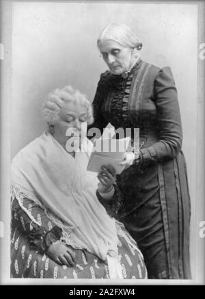 Elizabeth Cady Stanton, assis, et Susan B. Anthony, debout, de trois-quarts portrait Banque D'Images