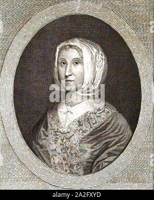 Elizabeth Cromwell (Elizabeth Steward) mère d'Oliver Cromwell. Gravure de peinture de Robert Walker. Banque D'Images