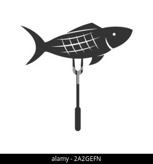 Logo poisson Barbecue vecteur modèle isolé Création de badge Illustration de Vecteur