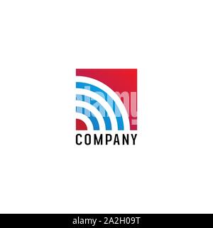 Signal Wifi Logo Design, modèle de signal radio waves, ondes d'énergie, de l'antenne et les symboles du signal satellite, élément du vecteur en bleu et rouge Illustration de Vecteur