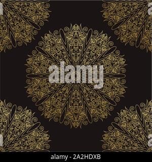 Mandala de décoration. Vector illustration d'or. Les grandes lignes du dessin. Ligne de l'élément de l'art ornemental. Motif floral ornement pour les invitations de mariage, cartes de vœux. Illustration de Vecteur