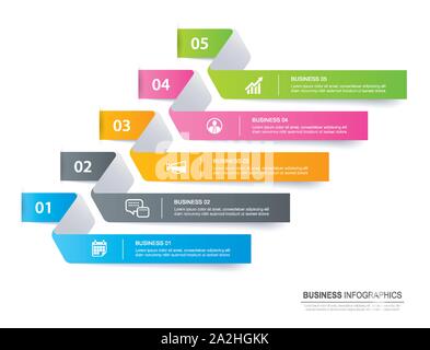 Dans l'onglet infographies papier horizontal index avec 5 modèle de données. Résumé fond d'illustration vectorielle. Peut être utilisé pour la mise en page de flux, les st Illustration de Vecteur