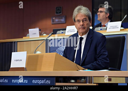 Bruxelles, Belgique. 3e oct, 2019. Économie européenne Commissaire désignée à Paolo Gentiloni avant son audition devant le Parlement européen. Credit : ALEXANDROS MICHAILIDIS/Alamy Live News Banque D'Images