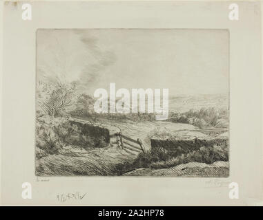 La Prairie Gate, ch. 1885, Alphonse Legros, Français, 1837-1911, France, pointe sèche sur papier vergé ivoire, 167 × 206 mm (plaque), 223 × 289 mm (feuille Banque D'Images
