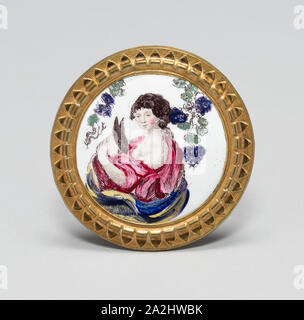 Pin (ou bouton invisible Tieback), 1810/30, en Angleterre, le cuivre, le transfert et l'émail polychrome imprimé, bronze doré, et fer à repasser, diam. 4.8 cm (1 7/8 po Banque D'Images