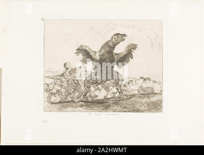 Le vautour carnivore, la plaque de 76 des désastres de la guerre, 1815/20, publié 1863, Francisco José de Goya y Lucientes, Espagnol, 1746-1828, l'Espagne, l'eau-forte, pointe sèche, Burin et le lustrage sur vélin ivoire avec bords dorés, 155 x 200 mm (image), 175 x 215 mm (plaque), 240 x 337 mm (feuille Banque D'Images