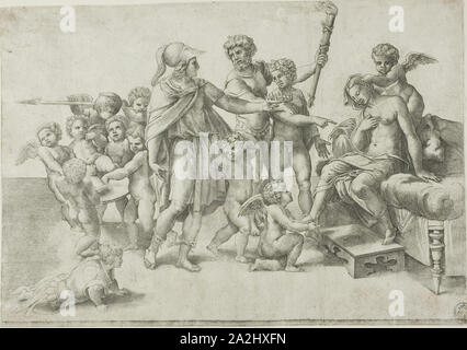 Alexander et Roxana, 16ème siècle, Giovanni Jacopo Caraglio (Italien, 1500/05-1565), après Rafaello Sanzio, appelé Raphael (Italien, 1483-1520), l'Italie, gravure imprimée en noir sur papier, 219 x 312 mm Banque D'Images