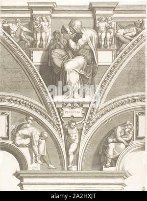 La Sibylle Persique, 1570/75, Giorgio Ghisi (italien, 1520-1582), après Michelangelo Buonarroti (italien, 1475-1564), l'Italie, gravure sur papier vergé ivoire, 569 x 437 mm Banque D'Images