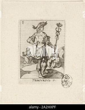 Mercurius, six de la plaque VII Der Planeten, n.d., Conrad Meyer, Suisse, 1618-1689, la Suisse, l'eau-forte en noir sur papier vergé ivoire, 69 x 49 mm (feuille Banque D'Images