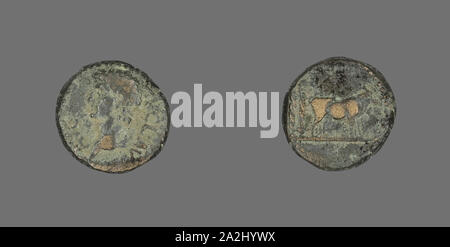 Médaille représentant l'empereur Claudius, AD 41/54, Romain, Empire romain, Bronze, diam. 1,6 cm, 3,85 g Banque D'Images