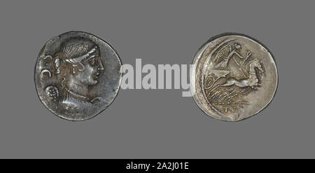 Denier (pièce de monnaie) représentant la déesse victoire, environ 46 BC, Romain, Empire romain, argent, diam. 1,8 cm, 3,99 g Banque D'Images