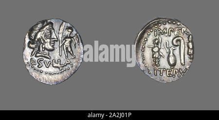 Denier (pièce de monnaie) représentant la déesse Vénus avec Cupidon, 84/83, C.-B., Romain Empire romain, argent, diam. 1,9 cm, 3,53 g Banque D'Images