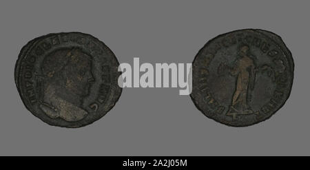 Follis (Coin) représentant un empereur romain, à propos d'AD 298/299, Roman, frappé à Carthage, Empire romain, Bronze, diam. 2,9 cm, 9,10 g Banque D'Images