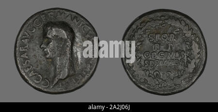 Sesterce (Coin) dépeignant Germanicus, AD 37/38, Romains, frappées à Rome, l'Empire romain, Bronze, diam. 3,4 cm, 25,94 g Banque D'Images