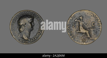 Dupondius (Coin) représentant l'empereur Néron, AD 63, Roman, frappé à Rome, l'Empire romain, Bronze, diam. 2,7 cm, 12,32 g Banque D'Images