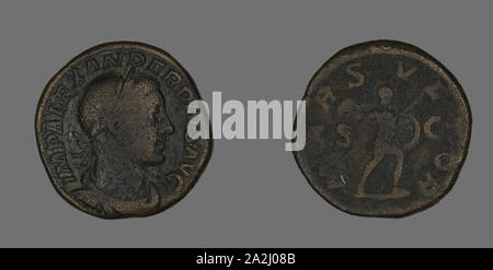 Sesterce (Coin) représentant l'Empereur Severus Alexander, AD 232, Romain, frappées à Rome, l'Empire romain, Bronze, diam. 2,9 cm, 21,18 g Banque D'Images