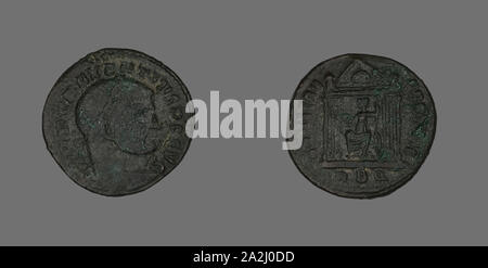 Follis (Coin) représentant l'empereur Maxence, AD 308/310, Roman, frappé à Rome, l'Empire romain, Bronze, diam. 2,5 cm, 6,34 g Banque D'Images