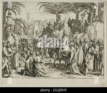 Le Christ est l'entrée dans Jérusalem, du Nouveau Testament, 1635, Jacques Callot (Français, 1592-1635), publié par Israël Henriet (Français, 1590-1661), la France, l'eau-forte sur papier, 68 × 86 mm (plaque), 72 × 89 mm (feuille Banque D'Images