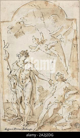Bacchus et Ariane, n.d., Francesco Fontebasso, italien, 1689-1767, l'Italie, plume et encre brune, à l'aide d'un pinceau et lavis, sur graphite, sur papier vergé ivoire, 253 x 153 mm Banque D'Images