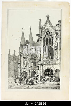 Hôtel de Ville, au Nouveau-Brunswick, en 1833, Samuel Prout (anglais, 1783-1852), probablement imprimé par Charles Joseph Hullmandel (anglais, 1789-1850), probablement publié par Rudolph Ackermann (anglais, 1764-1834), en Angleterre, lithographie en noir sur chine ivoire grisâtre, fixées sur papier vélin ivoire, 290 × 425 mm (image), 310 × 445 mm (support principal), 345 × 500 mm (support secondaire Banque D'Images