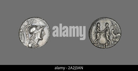 Denier (pièce de monnaie) représentant la déesse Minerve, 87 avant J.-C., l'ancienne Confédération Marsic (Italien), Samnium, argent, diam. 1,8 cm, 3,85 g Banque D'Images