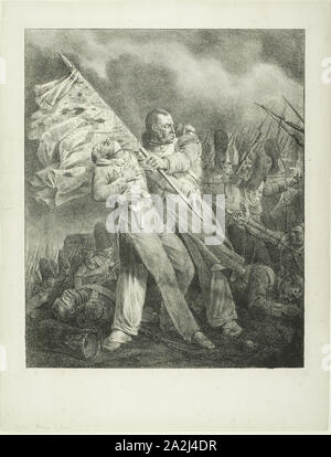 Les blessés Standard-Bearer, 1823-35, Joseph Louis Hippolyte Bellangé, Français, 1800-1866, France, lithographie en noir sur vélin crème, 404 × 335 mm (image), 514 × 396 mm (feuille Banque D'Images