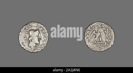 Denier Serratus (Coin) représentant le dieu Vulcain, 105 BC, Roman, frappé à Rome, Italie, argent, diam. 1,9 cm, 3,63 g Banque D'Images