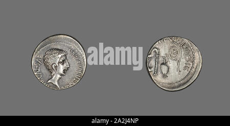 Denier (pièce de monnaie) dépeignant Octavian, 37 AV, romaine, l'Italie, de l'argent, diam. 2 cm, 4,00 g Banque D'Images